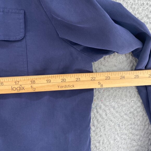 Chicos Shirt Womens 2 US Large Navy Long Roll Tab Sleeve Button Pockets Collar - Picture 9 of 13